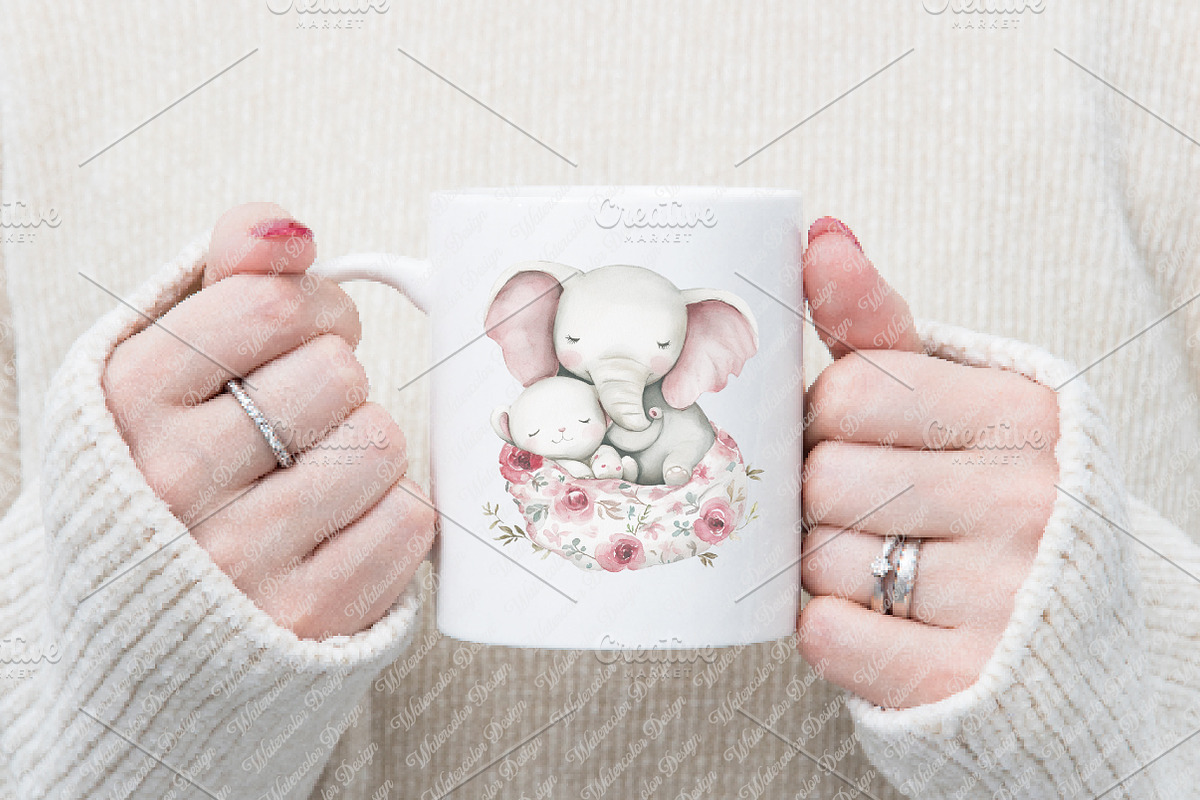 Mother's Day Elephant Clipart, an Illustration by Watercolor design (Photo 12 of 12)