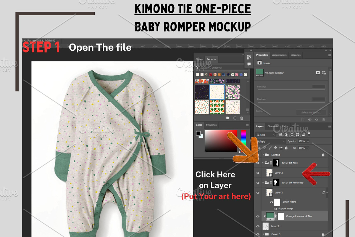 Baby Romper -Kimono one Tie Mockup, a Hoody Mockup by Nora Gad (Photo 2 of 15)