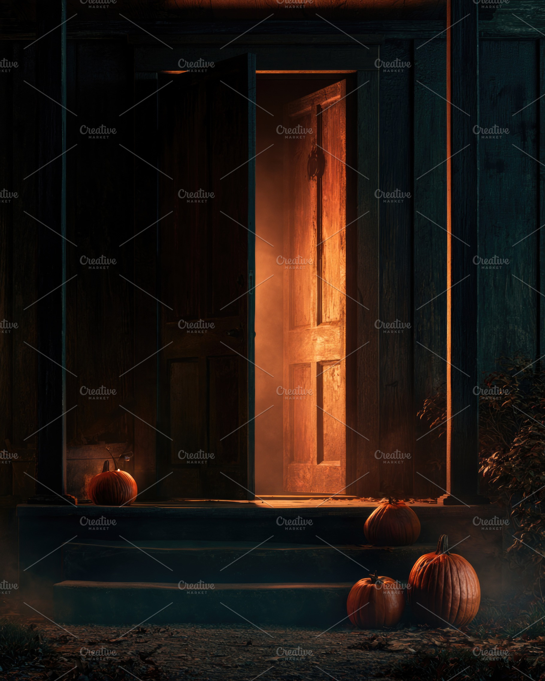 Haunted doorway with glowing orange light for Halloween, a Person Photo by José Manuel Gelpi