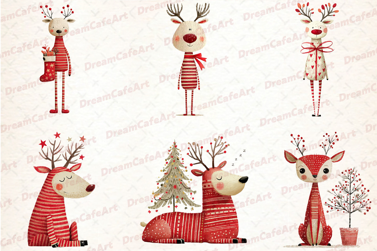 Reindeer Funny Christmas Clipart, an Illustration by DreamCafeArt (Photo 3 of 8)