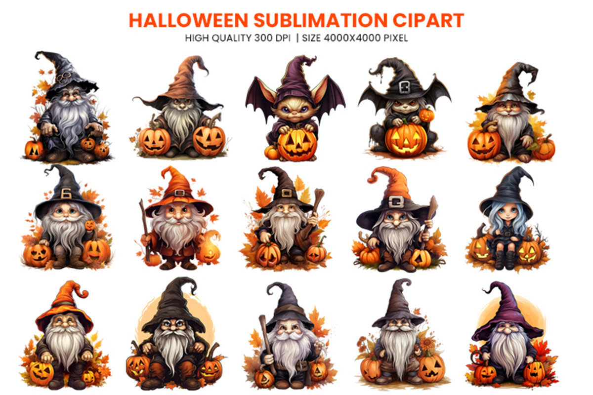 Halloween Fall Gnome Witch Bundle, a Seasonal Illustration by Creative Arslan (Photo 2 of 9)