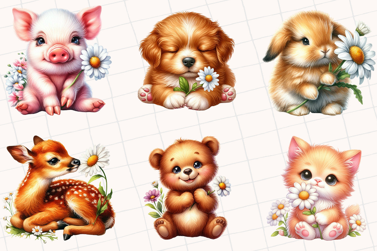Daisy Flower Animal Clipart, an Illustration by OK Design (Photo 2 of 5)