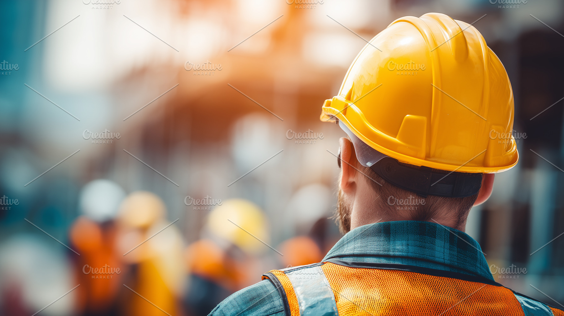 Rear view on construction worker in, an Industrial Photo by MistyDay