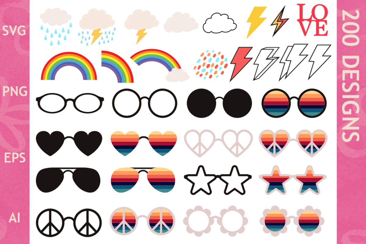 200 Retro Clipart & Cut Files,Hippie, an Object Graphic by Doodle Cloud Studio (Photo 3 of 4)