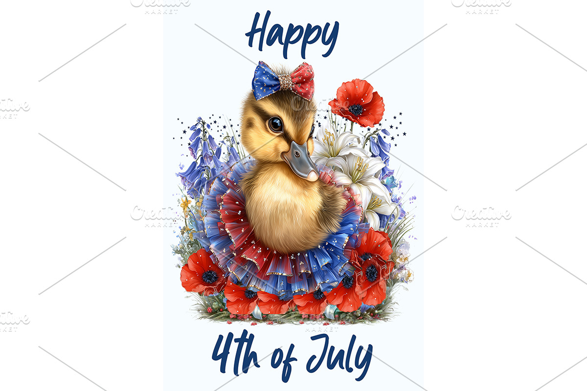 Duck Illustration with Floral Accent, an Animal Illustration by Art Paradise Studios