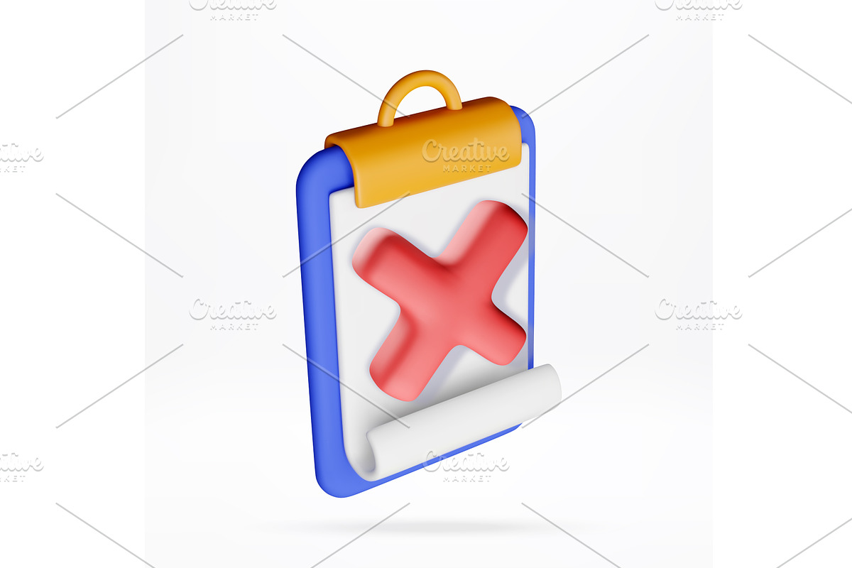 3d clipboard with red cross mark on, an Object Illustration by Abscent
