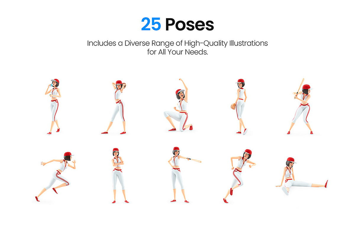 Baseball Woman – Set of 25 Poses, a Person Illustration by 3DMask (Photo 3 of 5)