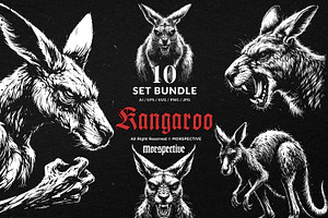 10 Bundle Dark Art Kangaroo Animal, an Illustration by Morspective