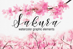 Sakura – watercolor graphic elements