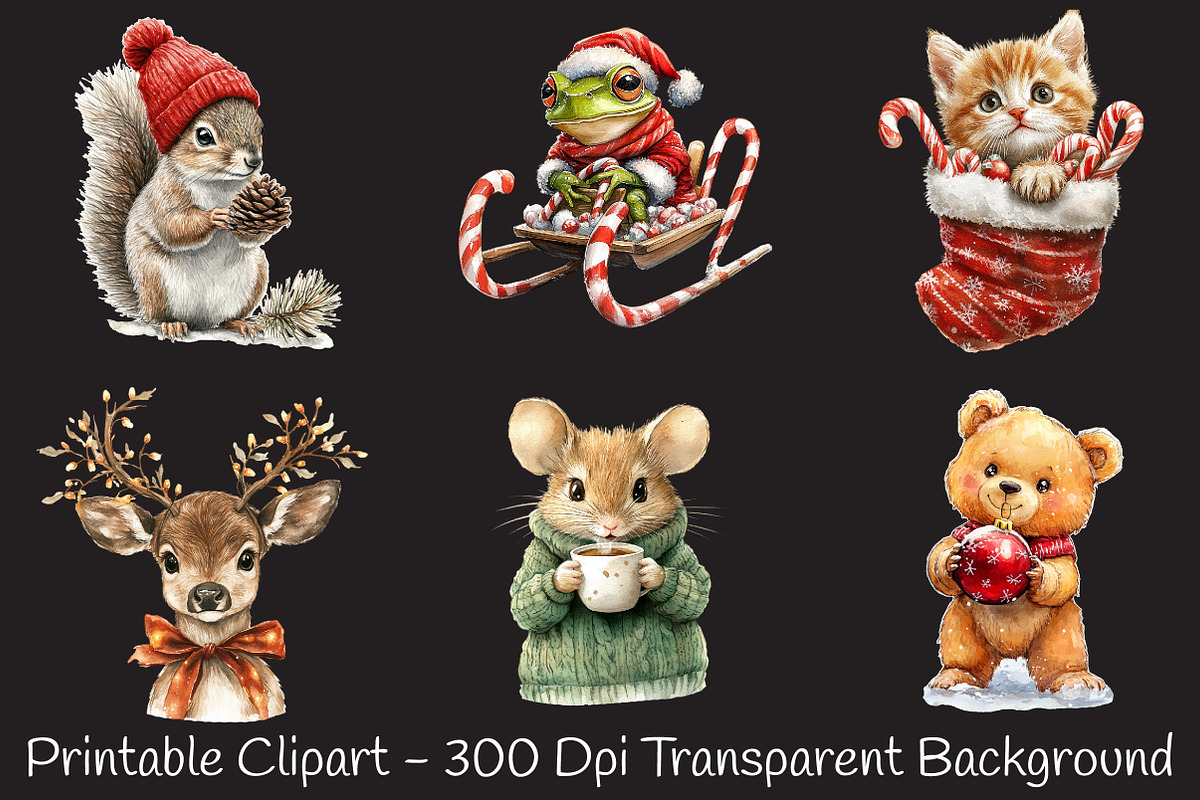 Cute Christmas Critters Clipart, an Illustration by RobertsArt (Photo 2 of 7)
