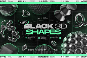 160 Glossy Black 3D Shapes Vol.2