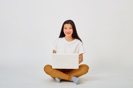 woman attractive sitting on the floor using laptop, a Person Photo by 1981 Rustic studio kan