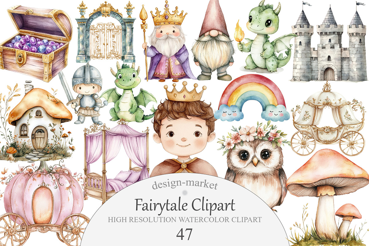 Fairytale Watercolor Clipart, an Illustration by Design Market (Photo 1 of 5)