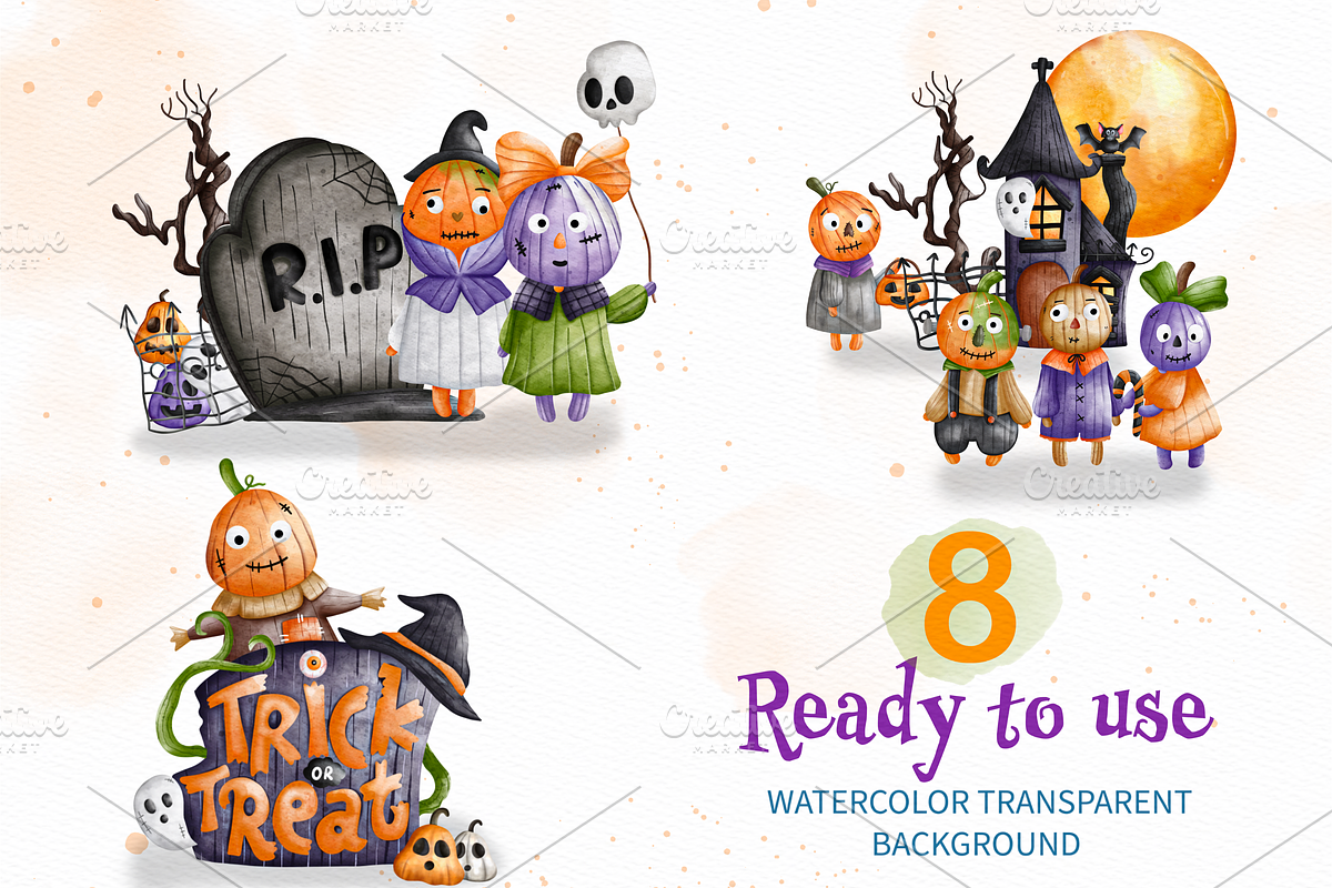 Halloween Pumpkin Charecter, a Decorative Illustration by Apixsala (Photo 4 of 15)