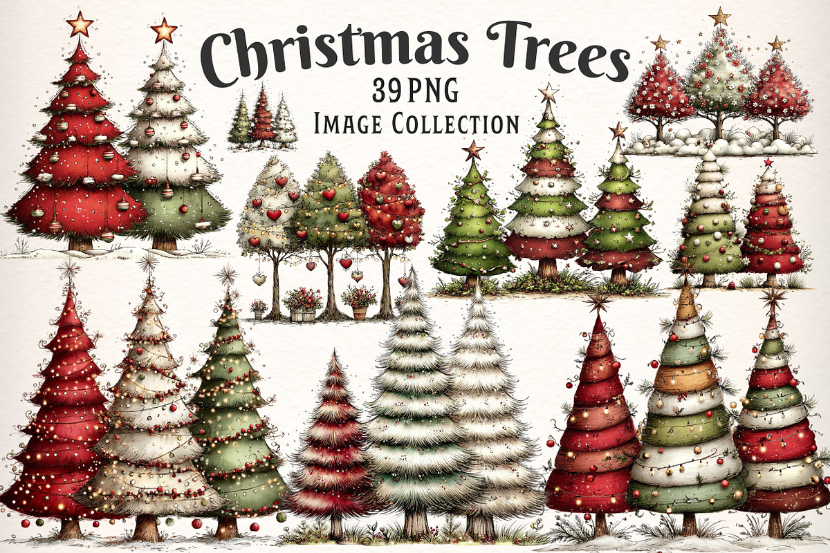 Watercolor Christmas Trees Clipart, an Illustration by Dream Creation (Photo 1 of 7)