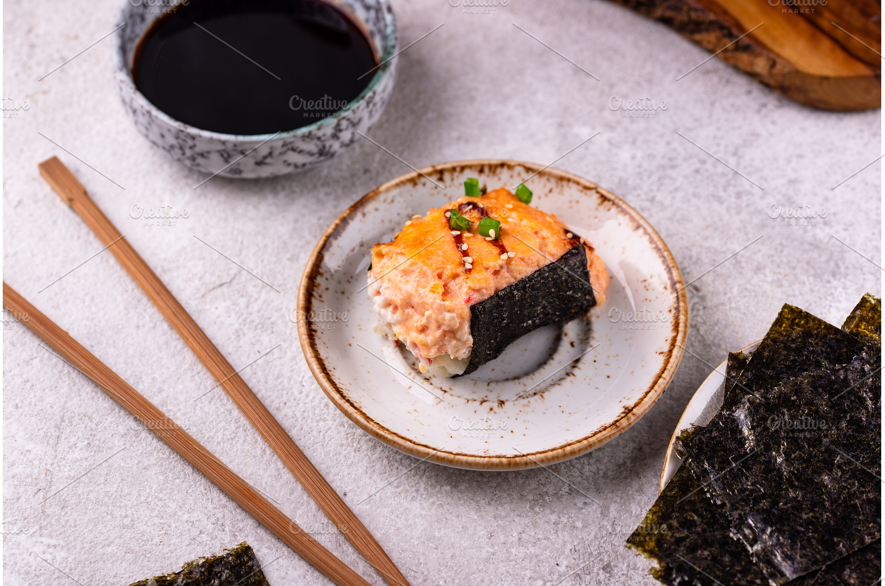 Baked sushi roll cake with crab, a Food & Drink Photo by Yulia Furman