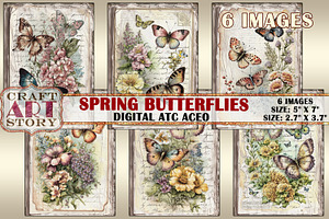 Spring butterflies card set,Collage, an Animal Illustration by CraftArtStory
