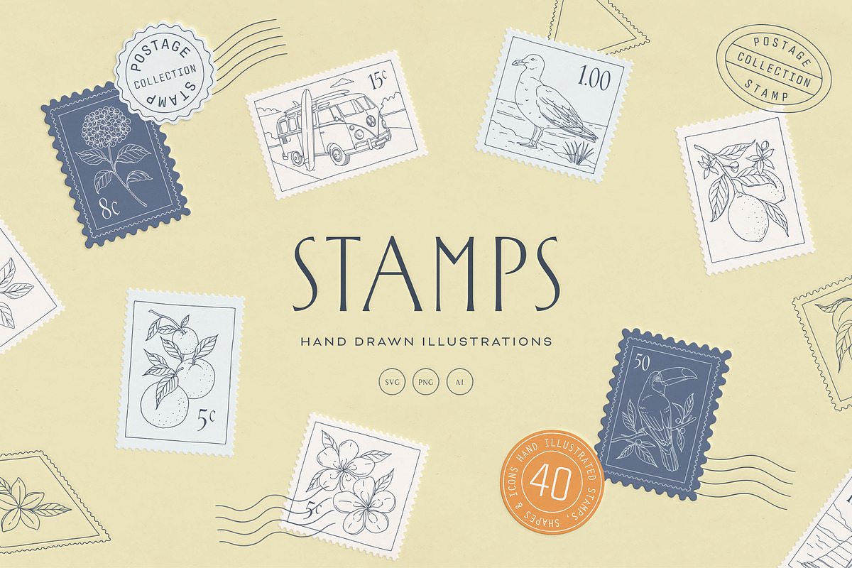 Stamps Illustration Collection, an Object Illustration by rouxsupplyco (Photo 1 of 14)
