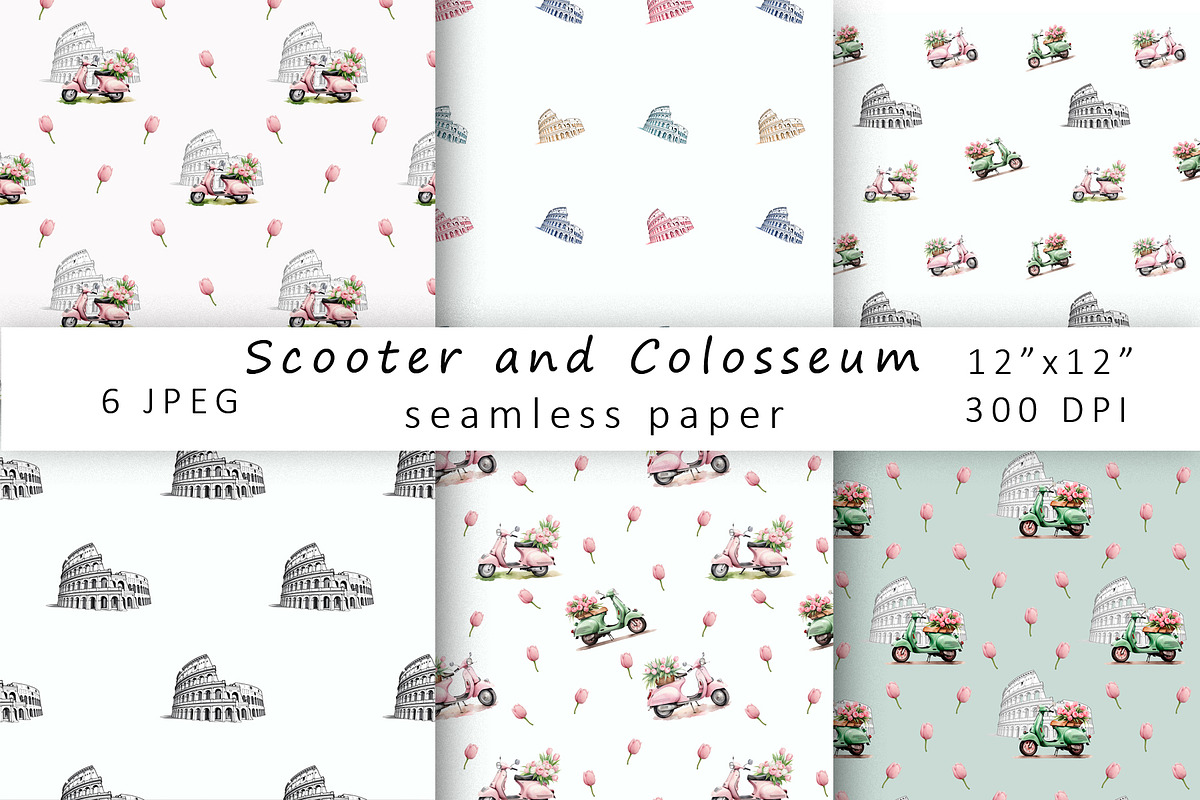 Seamless Paper. Scooter Vespa., a Pattern Graphic by TetianaArt (Photo 1 of 5)