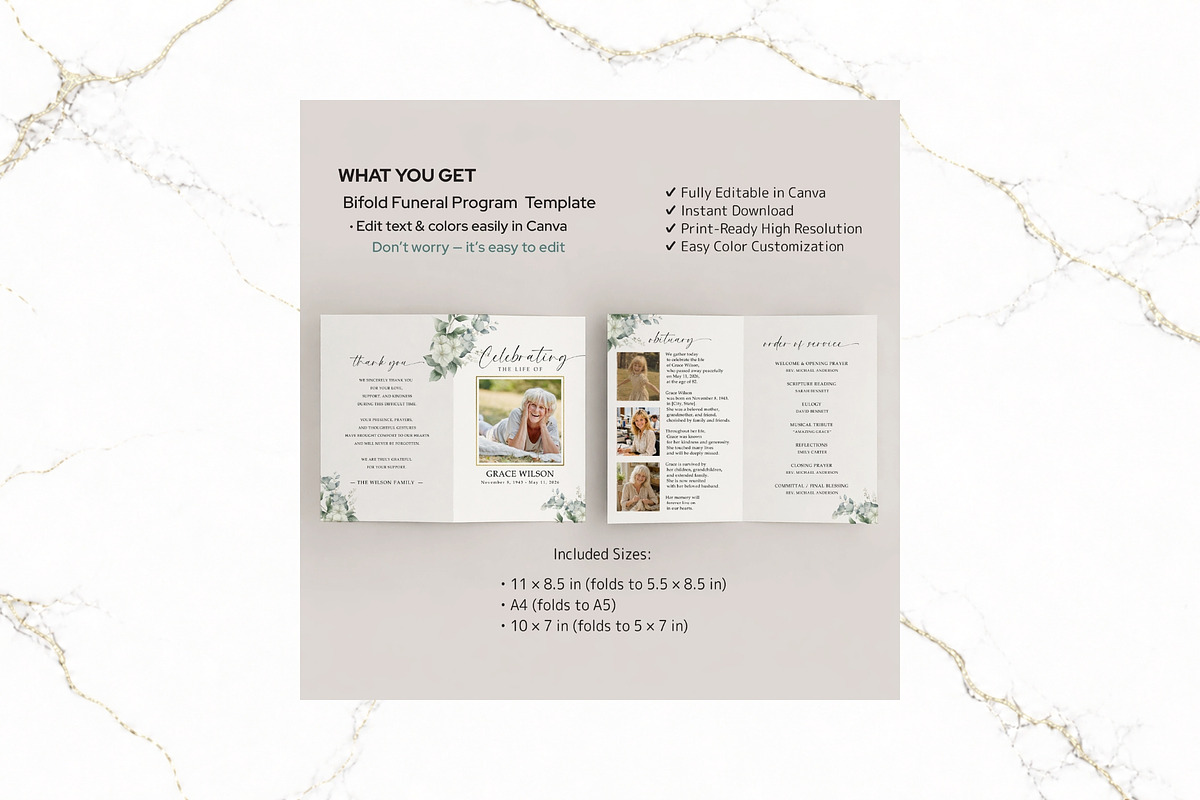 Funeral Bifold Program Canva FR007, a Brochure Template by TyphoonStudio (Photo 2 of 9)