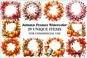 Autumn Frames Watercolor Clipart, an Illustration by Craft Nest