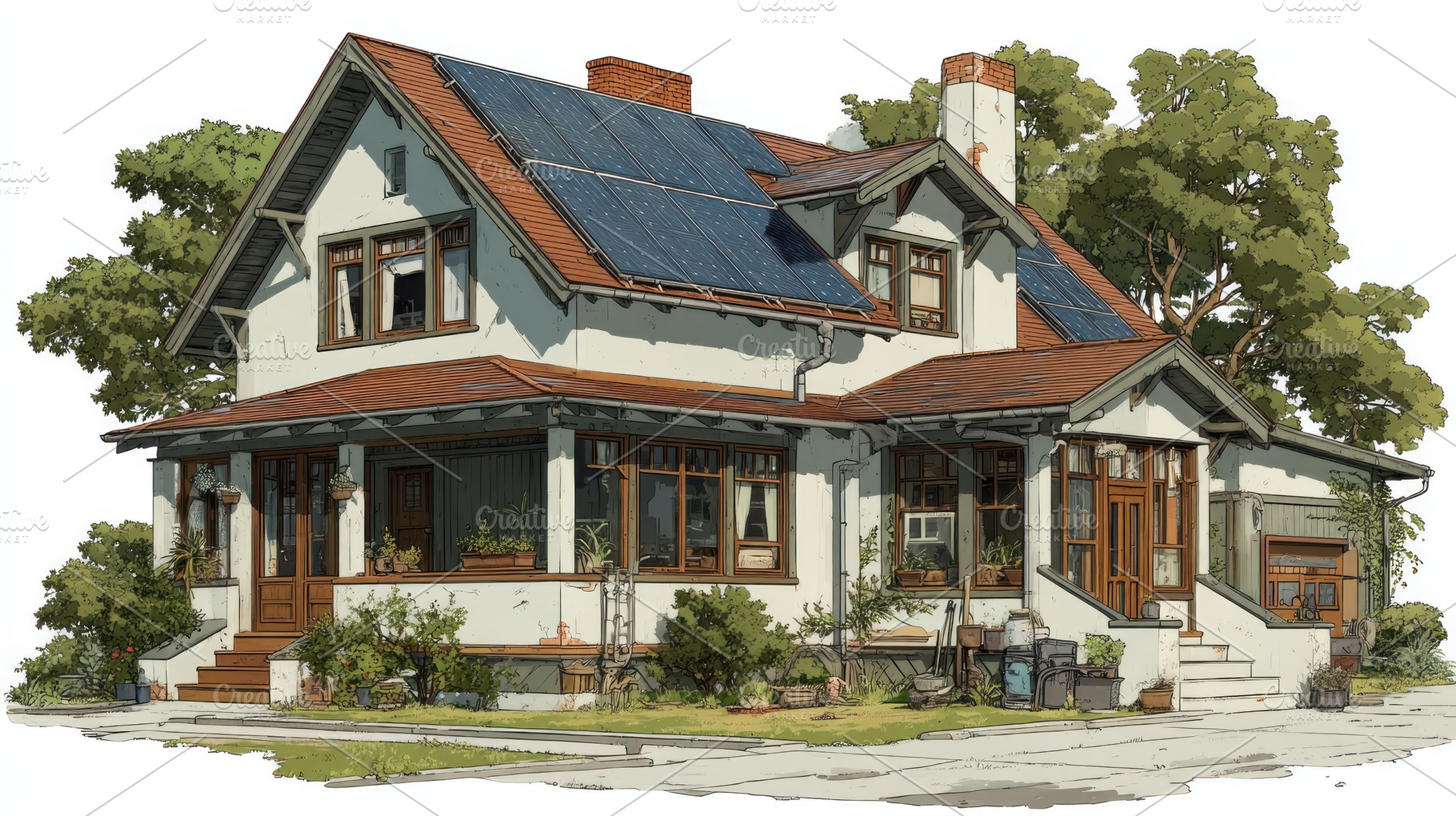 Charming suburban house with red tile roof and solar panels, sur, a Technology Photo by José Manuel Gelpi