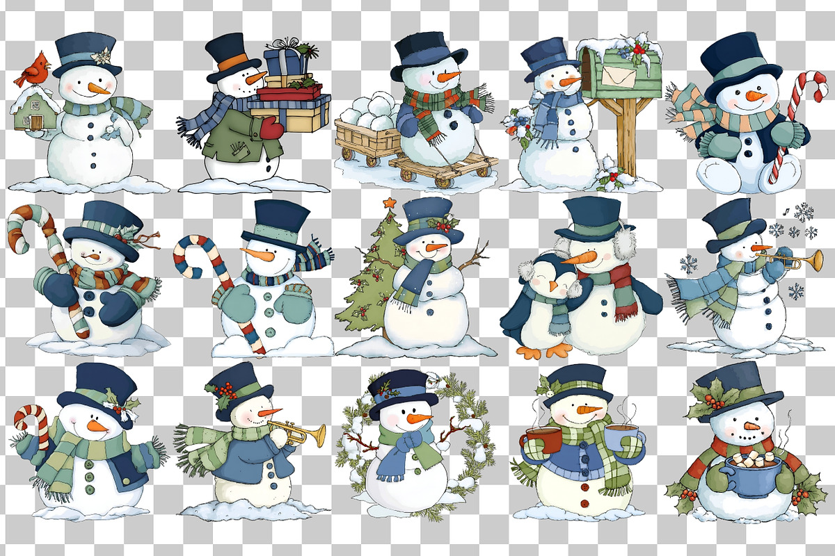 Whimsical Snowman Clipart, a Seasonal Illustration by Nicolle's Colorful Art (Photo 3 of 5)