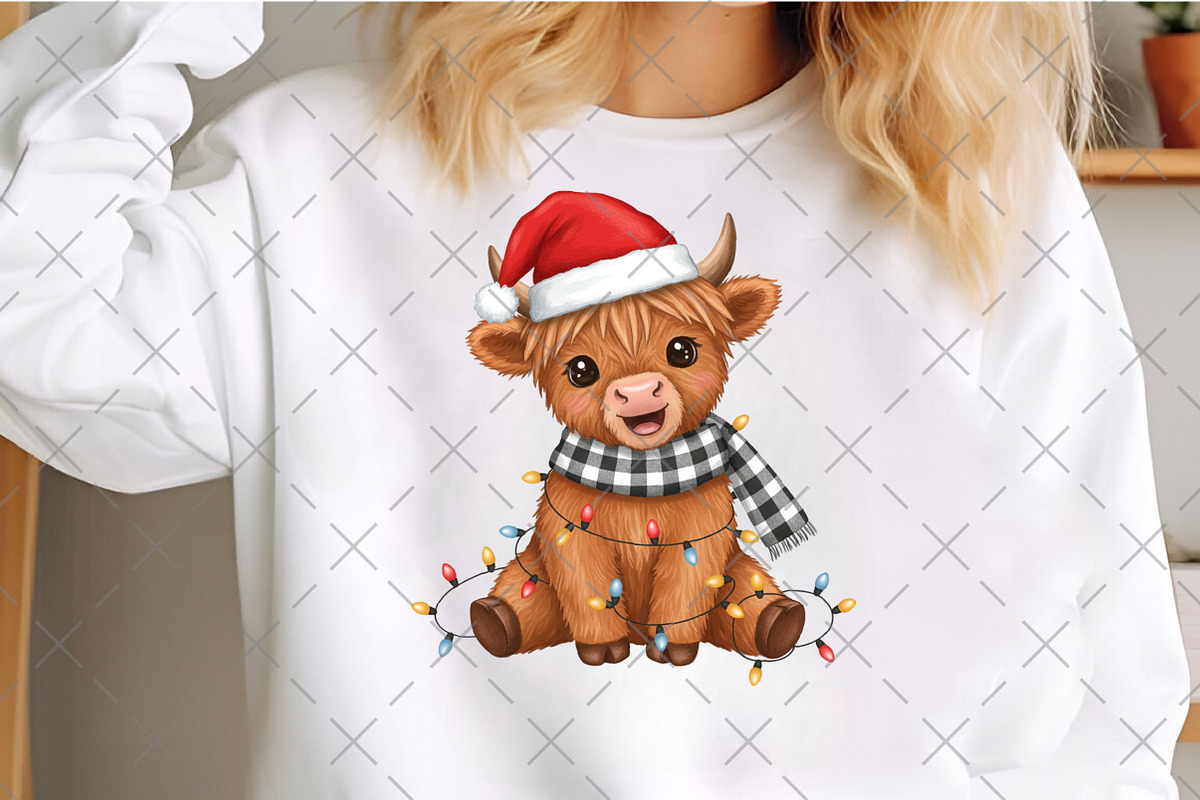 Christmas Lights Cute Highland Cow, an Illustration by Craft Nest (Photo 3 of 6)