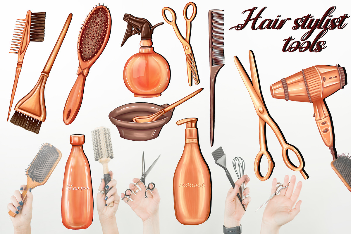 Hairdressing tools and accesories, a Decorative Illustration by Mrs.Swan_Design (Photo 2 of 6)
