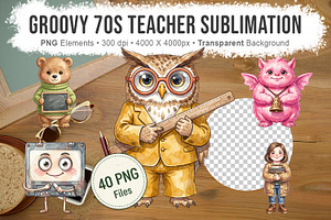 Groovy 70s Teacher Sublimation, a Decorative Illustration by Artnoy