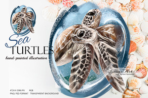 Sea Turtles Hand-drawn Illustration, an Animal Illustration by Leonaa art
