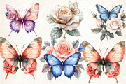 Watercolor Butterfly and Roses Clipa, an Illustration by DreamCafeArt (Thumbnail 4 of 6)