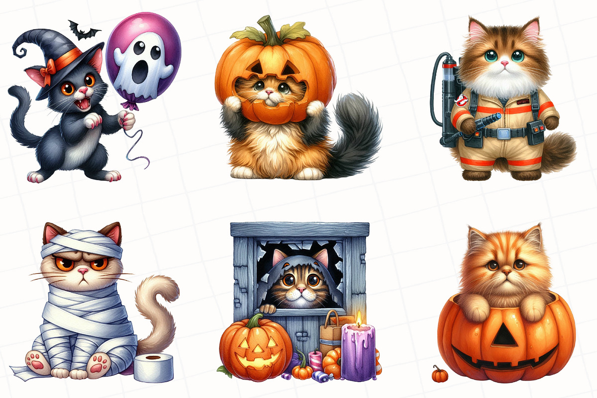 Halloween Cute Cat Clipart, an Illustration by OK Design (Photo 5 of 5)