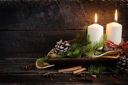 Christmas decoration with candles christmas ball ribbon fir cone tree anice, a Holiday Photo by Enjoy Photo