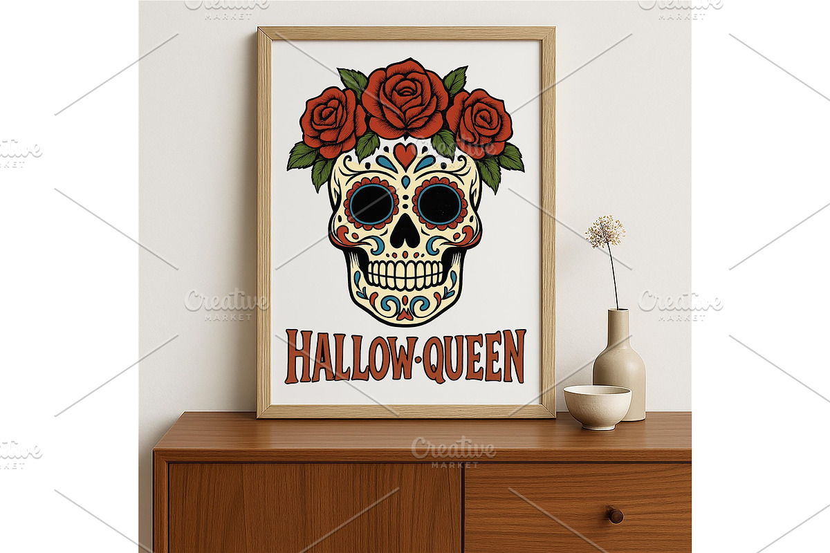 Hallow-Queen Sugar Skull Wall Art, a Background Graphic by LaseredNinja (Photo 4 of 7)
