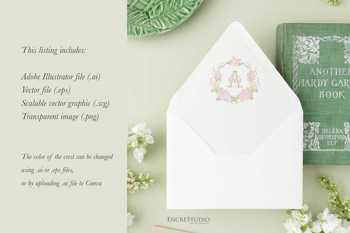 Peonies and roses wedding crest, a Decorative Illustration by Encre Studio (Photo 3 of 5)