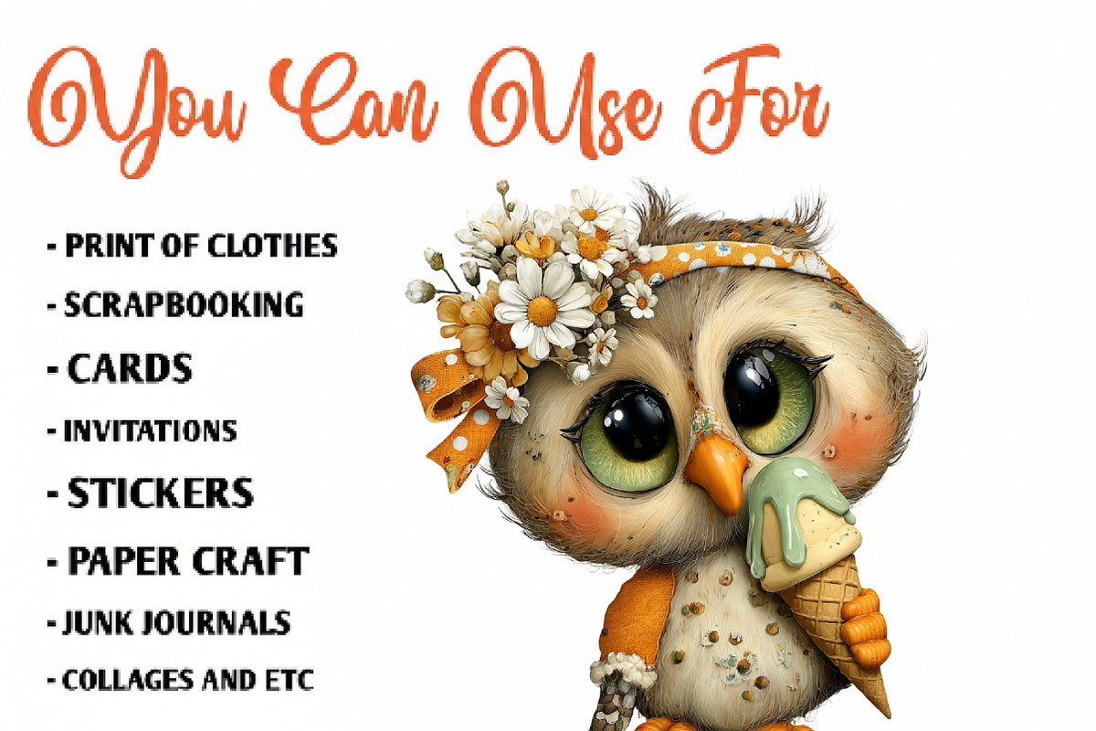 Whimsical Summer Owl Clipart PNG, an Illustration by CreationArt (Photo 2 of 7)