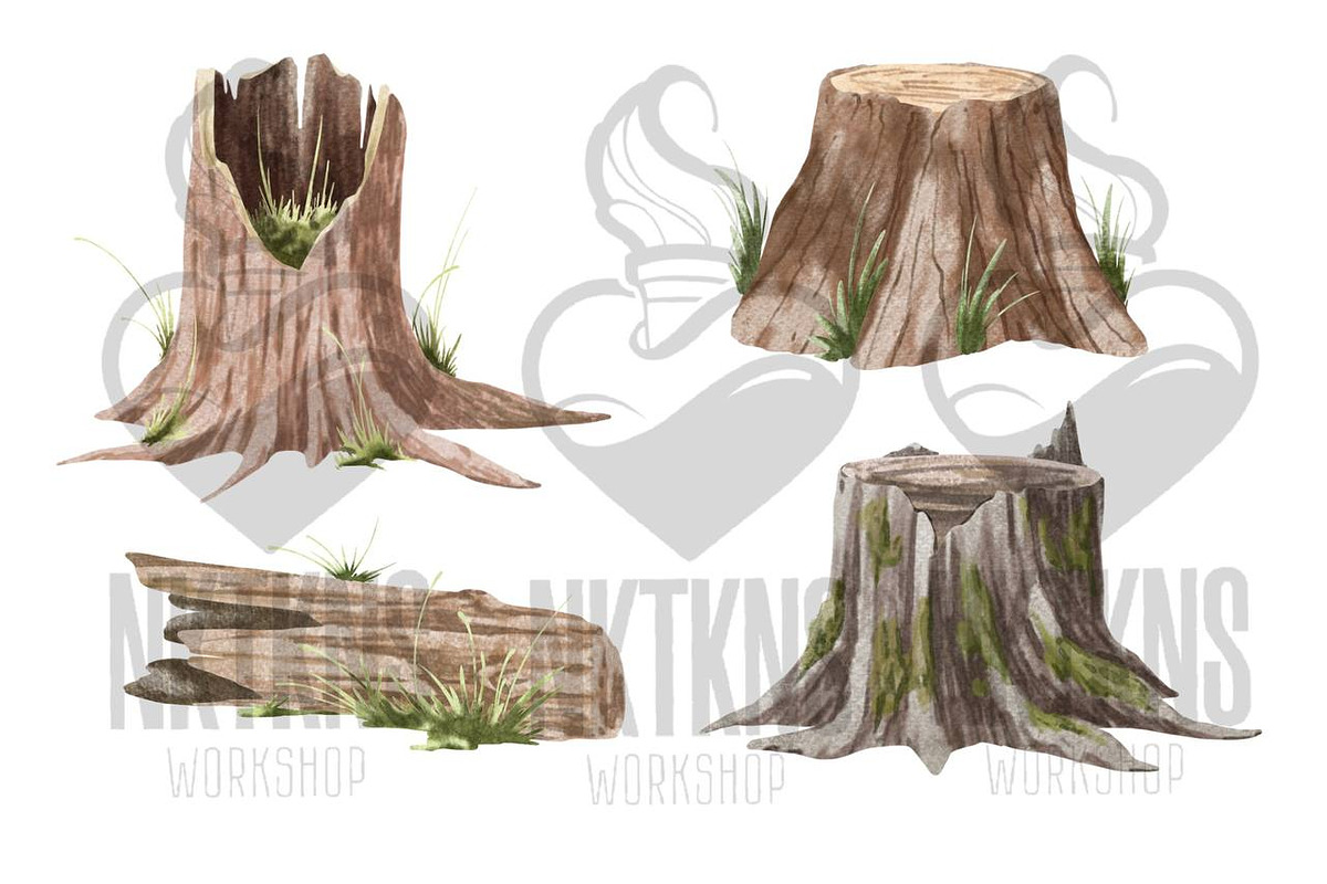 Tree Stump watercolor Clipart., a Decorative Illustration by NKTKNS (Photo 4 of 5)