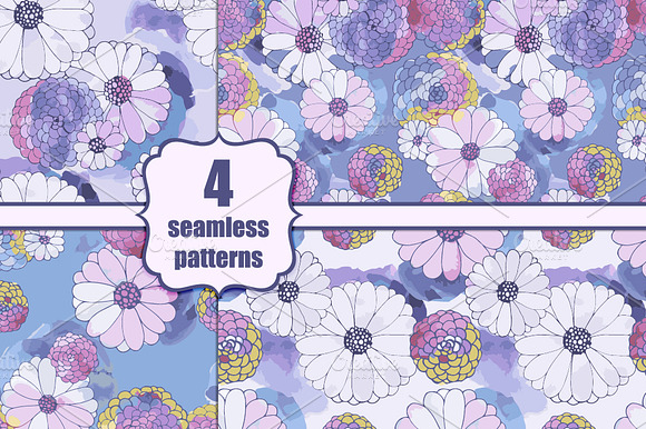 4 Daisy Seamless Patterns