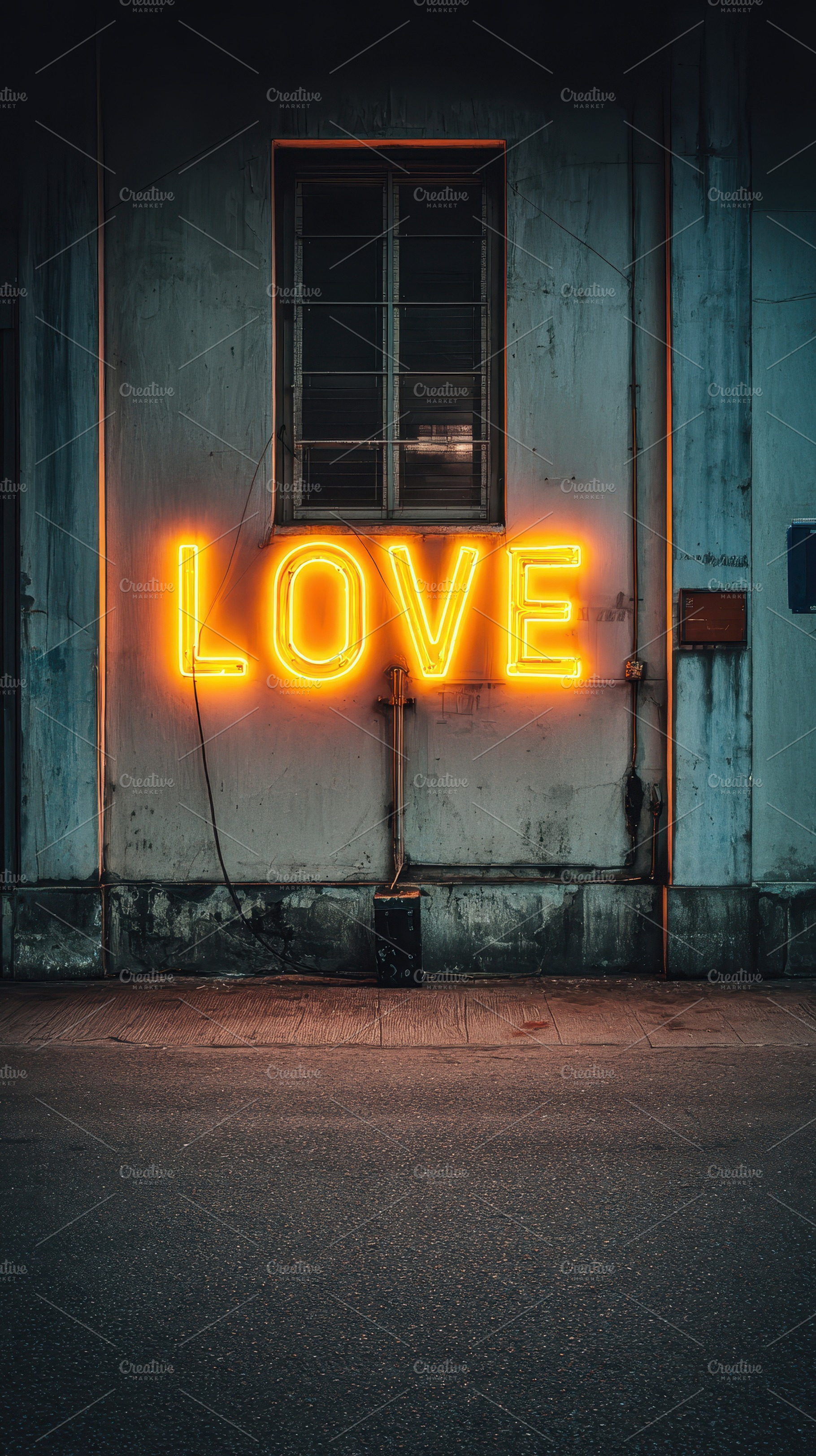 Neon Love Sign on Urban Wall at Nigh, an Abstract Photo by Pixeness Studio