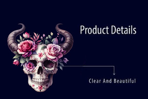 Floral Skull With Horns PNG Clipart