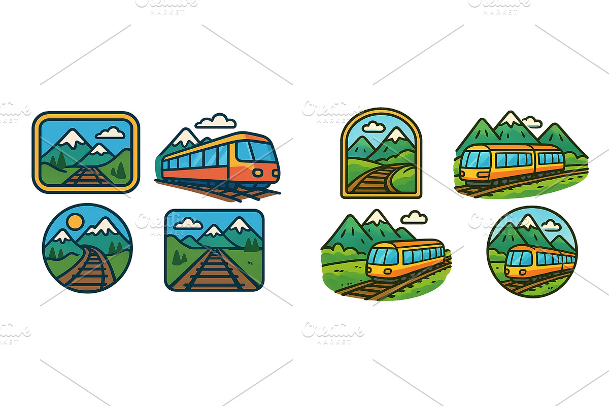 Colorful train illustrations showing, a Transportation Illustration by ZinetroN