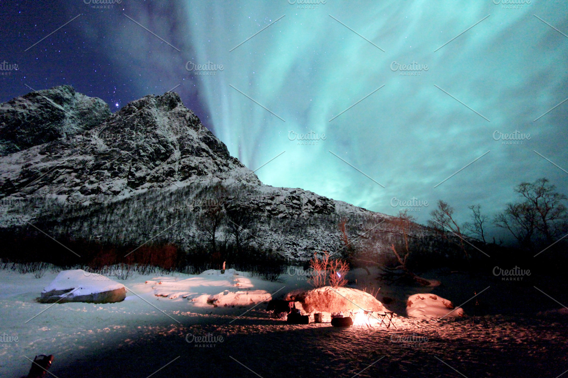Nothern Lights By The Camp Fire