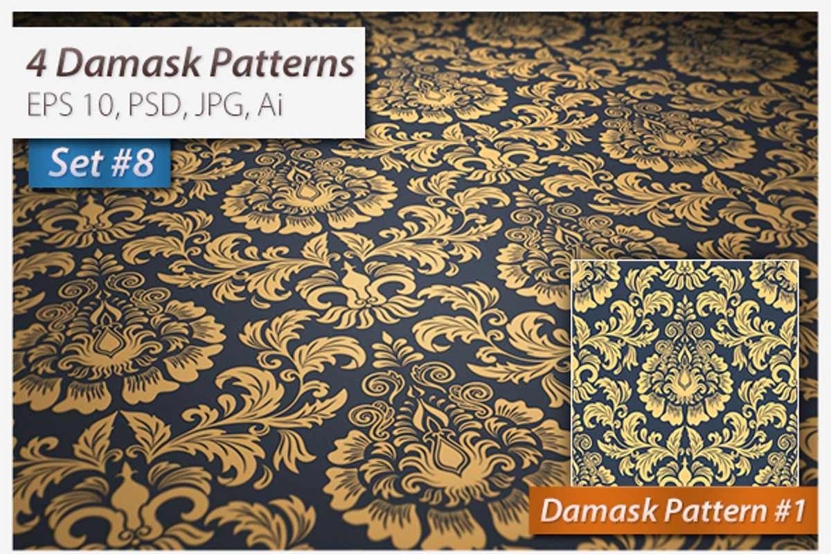 4 Seamless Damask Patterns Set#8, a Pattern Graphic by GarryKillian