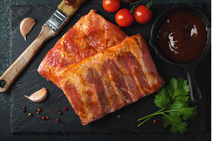 Ready for BBQ raw pork spare ribs, a Food & Drink Photo by Budarinphoto