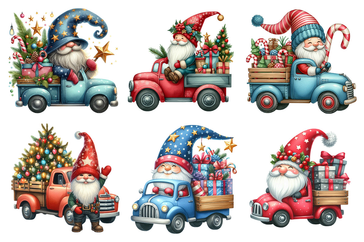 Christmas Gnome and truck clipart, an Illustration by SinaCreation (Photo 3 of 7)