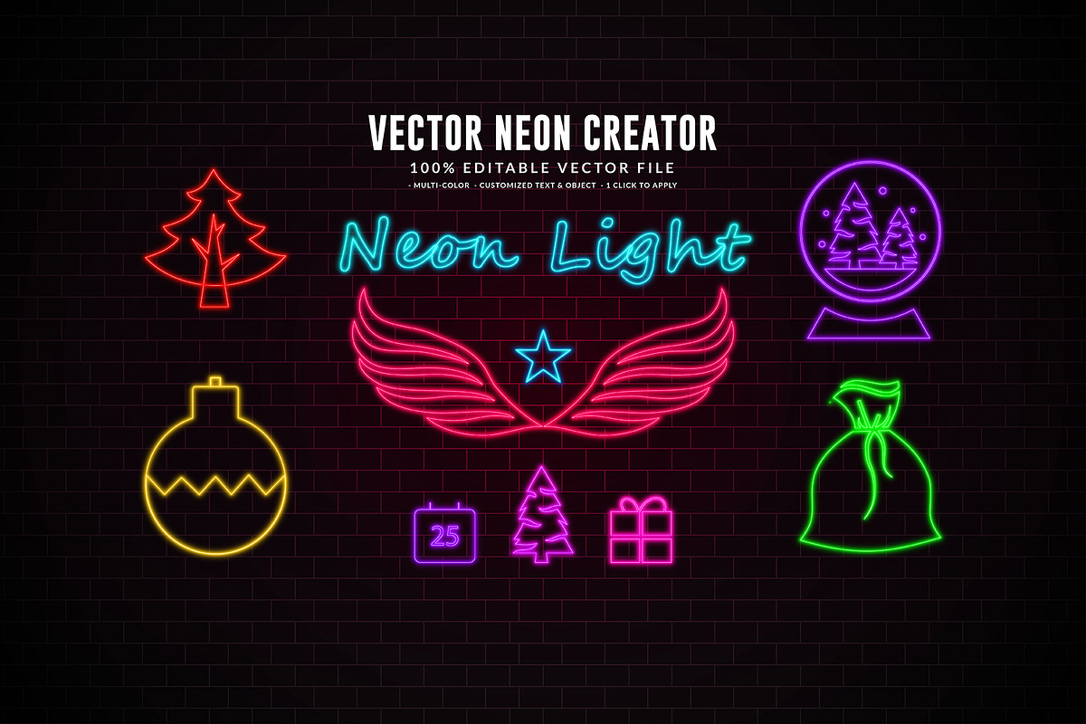 Editable Vector Neon Creator Effect, a Decorative Illustration by Photoshop Action (Photo 11 of 11)