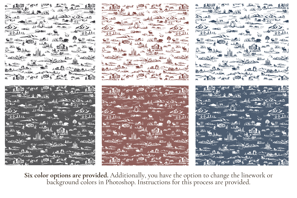 Utah Seamless Toile Pattern Set, a Background Graphic by Hughes Studio (Photo 2 of 8)