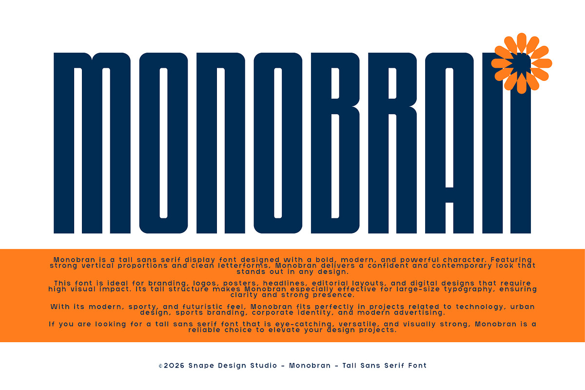 Monobran - Tall Sans Serif Font, a Sans Serif Font by Snape Design Studio (Photo 2 of 12)