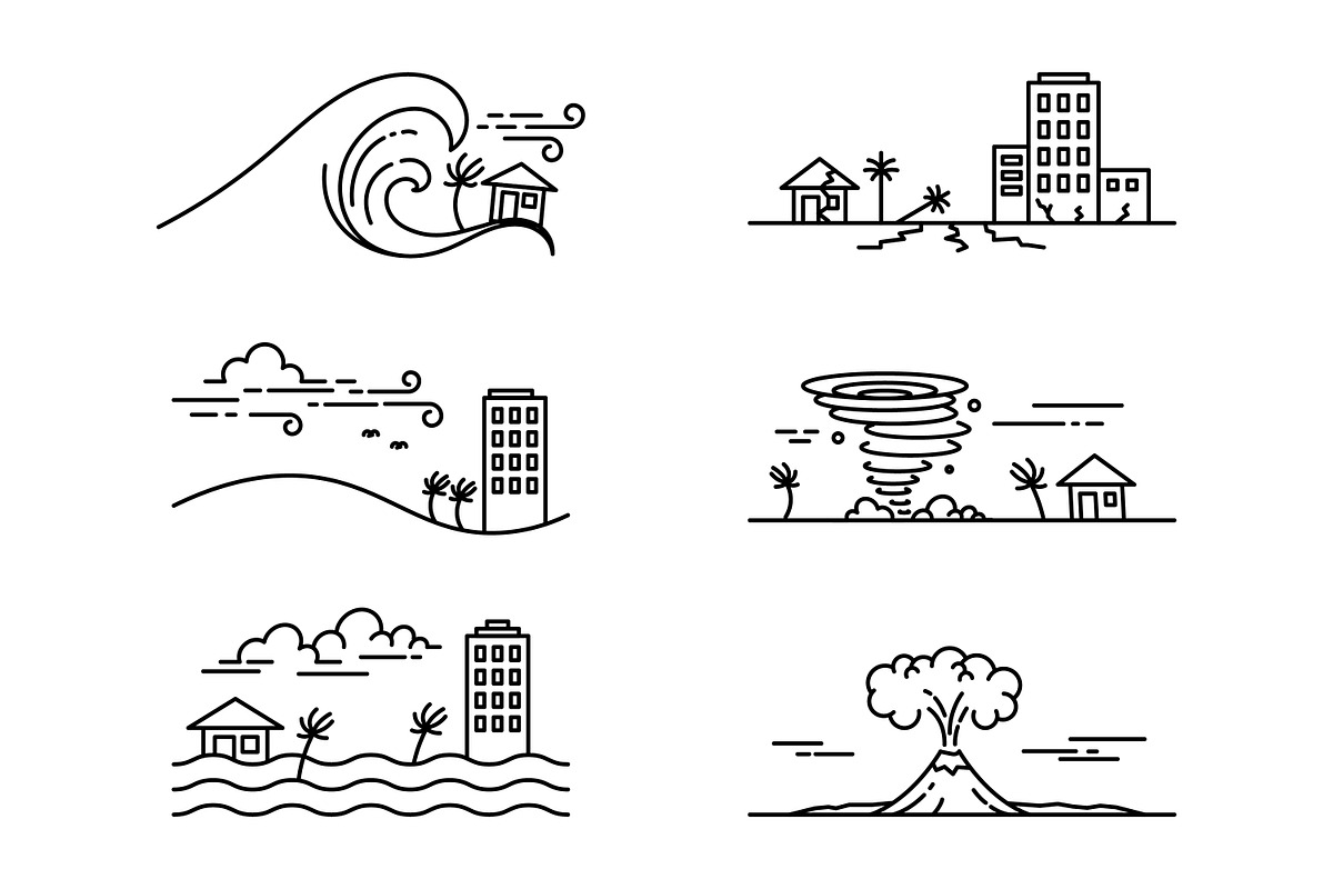 Natural Disaster Line Art Icons, an Outline Icon by Saba Vector
